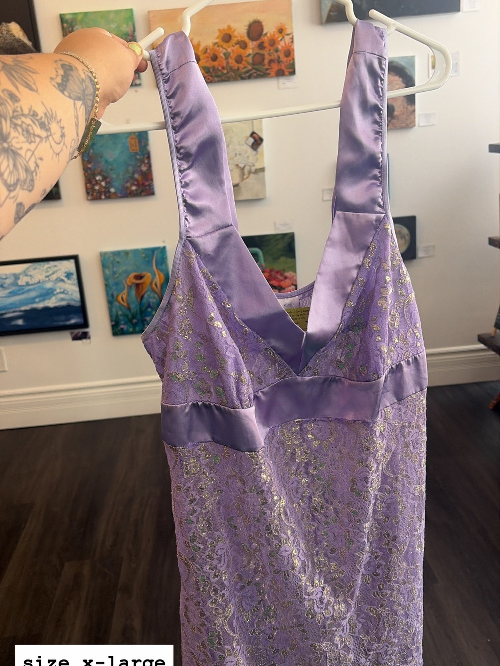 Lavender Lace Satin-Trim Slip Dress by